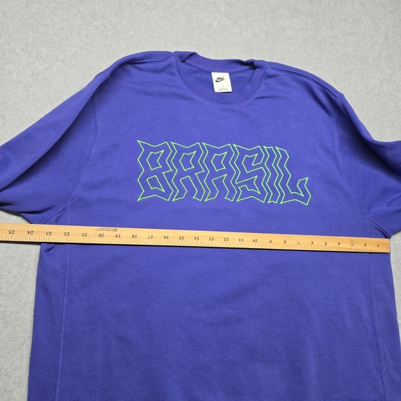 Nike Brasil Sweatshirt Mens Large Purple Crewneck Pullover Soccer Swoosh‎ Patch - Picture 14 of 16